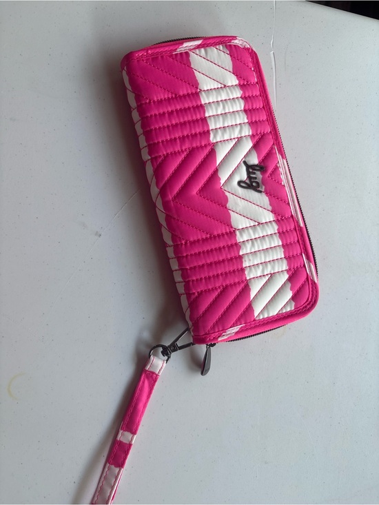 lug Handbags - Lug Pink and White Quilted Zip Wallet with Wristlet Strap